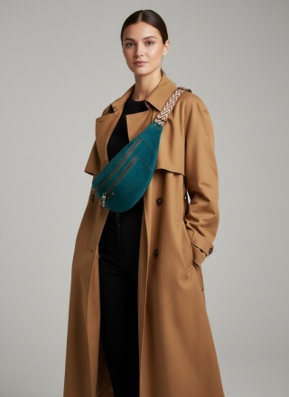 Turkusowa welurowa nerka skórzana od LadyBuQ Art.