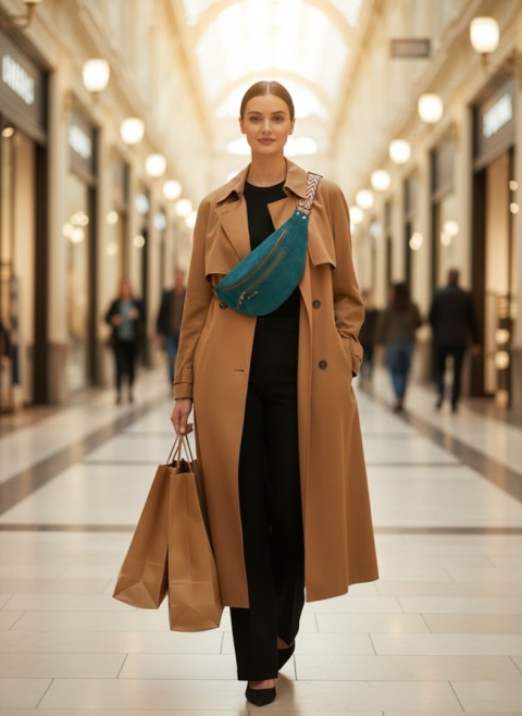 Turkusowa welurowa nerka skórzana od LadyBuQ Art.