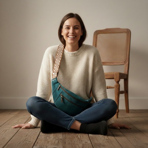 Turkusowa welurowa nerka skórzana od LadyBuQ Art.