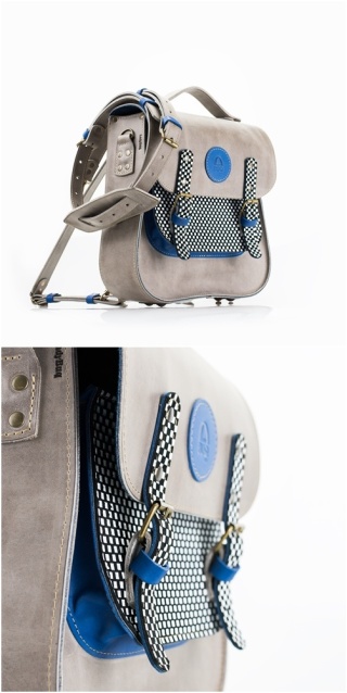 Skórzany plecak w kolorze szarym z wzorem szachownicy