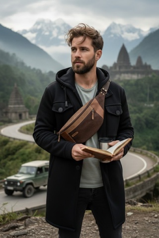 Brązowa welurowa nerka skórzana od LadyBuQ Art.