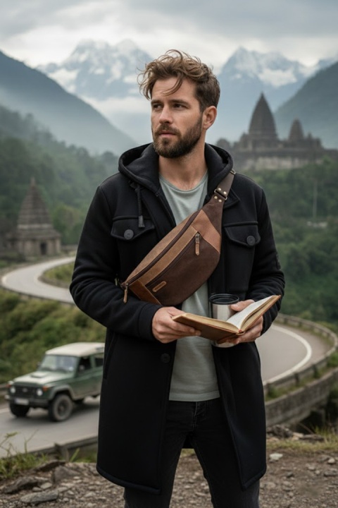 Brązowa welurowa nerka skórzana od LadyBuQ Art.