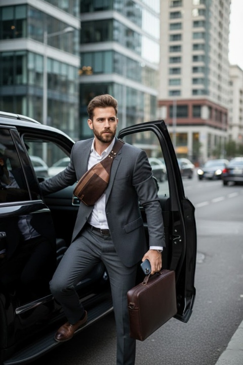 Brązowa welurowa nerka skórzana od LadyBuQ Art.