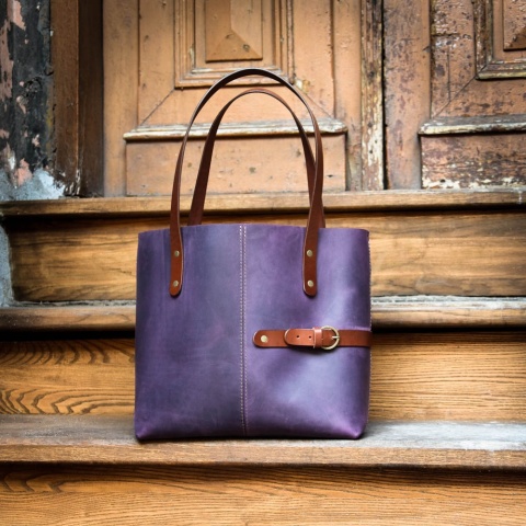 Śliwkowa Torba Skórzana Shopperka LORA ze Skóry Naturalnej – Handmade