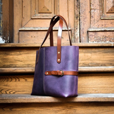 Śliwkowa Torba Skórzana Shopperka LORA ze Skóry Naturalnej – Handmade