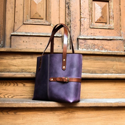 Śliwkowa Torba Skórzana Shopperka LORA ze Skóry Naturalnej – Handmade