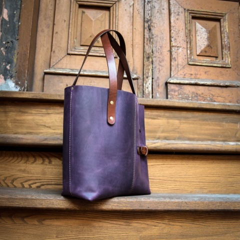 Śliwkowa Torba Skórzana Shopperka LORA ze Skóry Naturalnej – Handmade