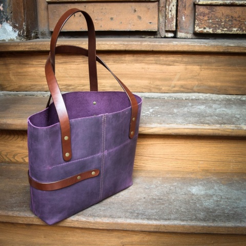 Śliwkowa Torba Skórzana Shopperka LORA ze Skóry Naturalnej – Handmade
