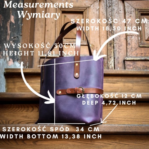 Śliwkowa Torba Skórzana Shopperka LORA ze Skóry Naturalnej – Handmade