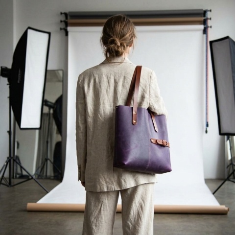 Śliwkowa Torba Skórzana Shopperka LORA ze Skóry Naturalnej – Handmade