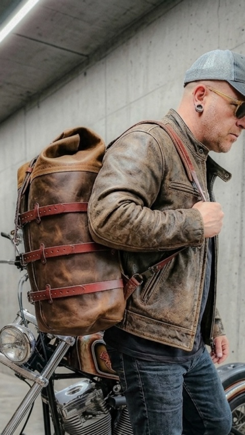 Skórzana torba motocyklowa podróżna XXL 135L z ochronnym wkładem wodoodpornym