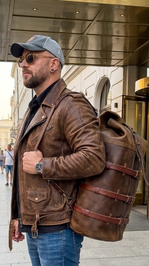 Skórzana torba motocyklowa podróżna XXL 135L z ochronnym wkładem wodoodpornym