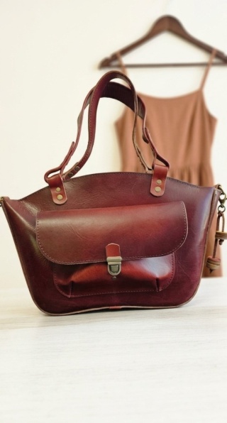 Natural leather bag color burgundy