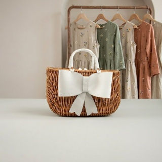 Handmade Wicker Basket Bag with Leather Flap