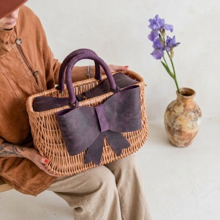 Handmade Wicker Basket Purse – Genuine Leather & Natural Wicker