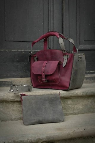 Leather Tote Bag - Purple and Grey