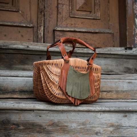 Boho kosz naturalna wiklina i skóra Boho kosz naturalna wiklina i skóra