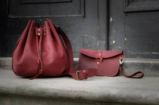 Leather bucket bag Maja color raspberry