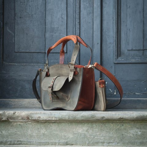 Leather trunk bag - khaki and ginger Leather trunk bag - khaki and ginger