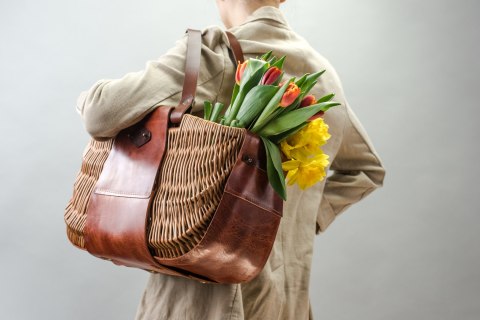 Wicker and leather basket handmade Wicker and leather basket handmade