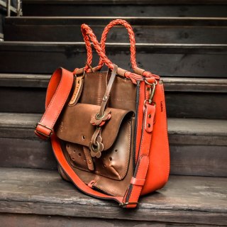 Leather bag Elaine color brown and red