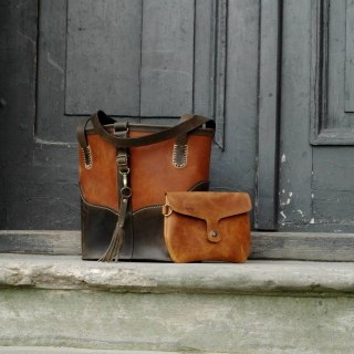 Torebka skórzana w kolorze Ciemny Khaki i Ciemny Whiskey, Julia ręcznie wykonana od Ladybuq Art