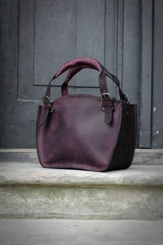 Torba Kuferek skórzany kolor śliwkowy i czarny