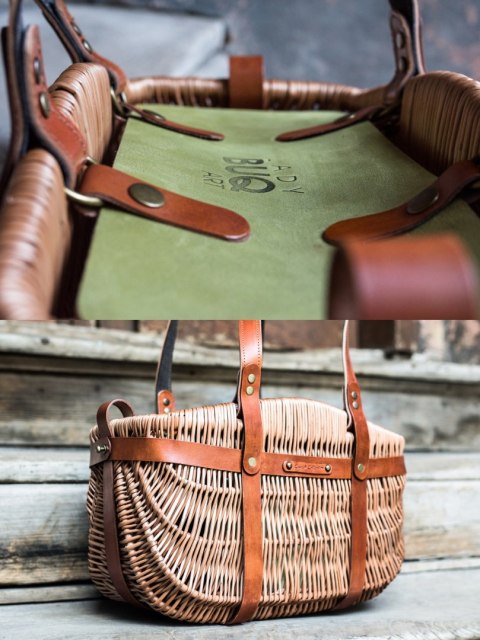Wicker and leather basket bag Wicker and leather basket bag