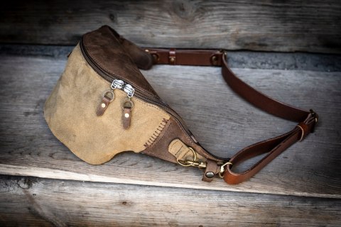 Nerka ręcznie wykonana z naturalnej skóry w kolorach Khaki i Brąz Nerka ręcznie wykonana z naturalnej skóry w kolorach Khaki i Brąz