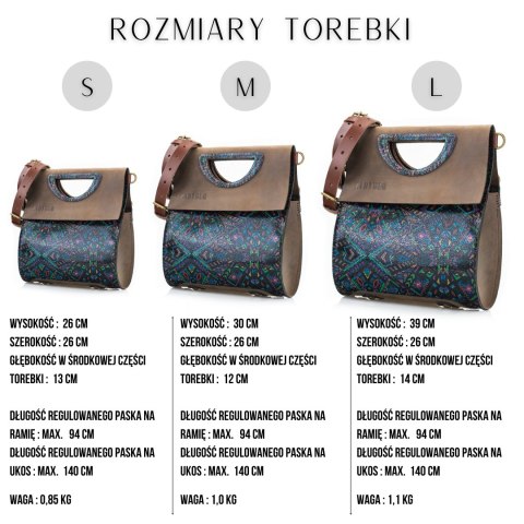 Skórzana czarno - niebieska torebka rozmiar L z motywem etno, unikatowa torebka z nowej kolekcji od Ladybuq Art Skórzana czarno - niebieska torebka rozmiar L z motywem etno, unikatowa torebka z nowej kolekcji od Ladybuq Art