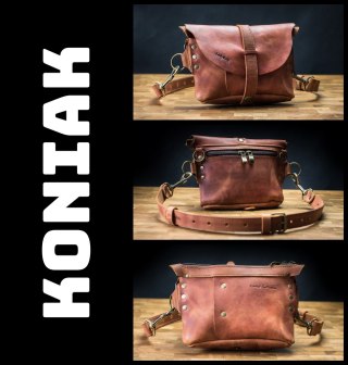 Skórzana nerka i torebka na ukos w jednym w kolorze Koniak