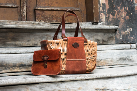 Wicker and leather basket handmade Wicker and leather basket handmade
