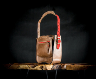 Handmade leather purse color brown and red Rita