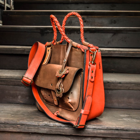 Torebka skórzana Elaine kolor brązowy i czerwony