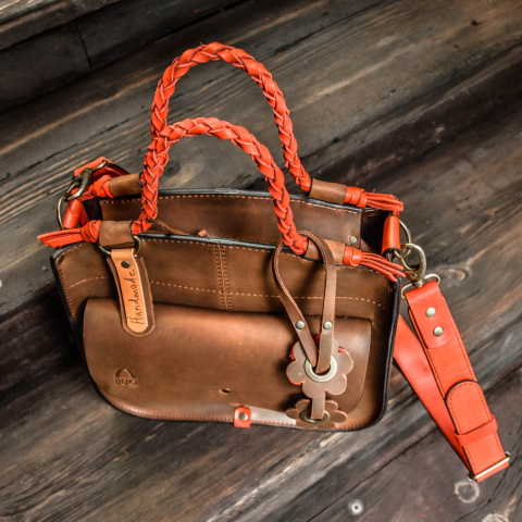 Torebka skórzana Elaine kolor brązowy i czerwony