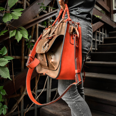 Torebka skórzana Elaine kolor brązowy i czerwony