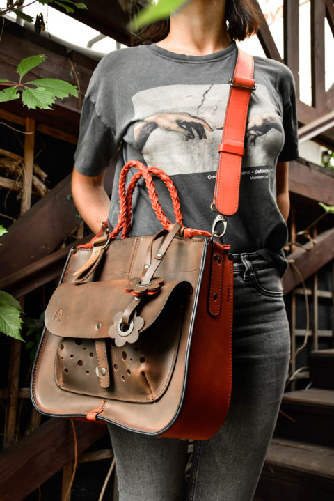 Torebka skórzana Elaine kolor brązowy i czerwony