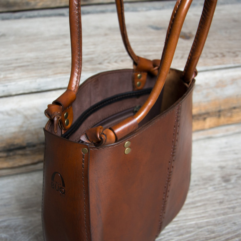 Torebka skórzana Elaine minimalistyczna kolor brązowy